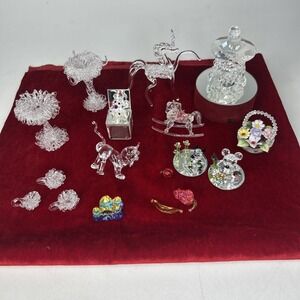 Lot of 17 Glass Miniature Figures Unmarked Random Animals Flowers & Carousel +